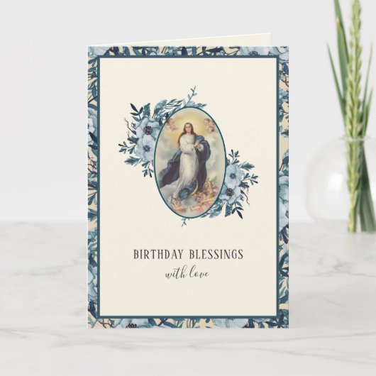Religieuze Birthday Maagd Mary Floral  Kaart (Voorkant)