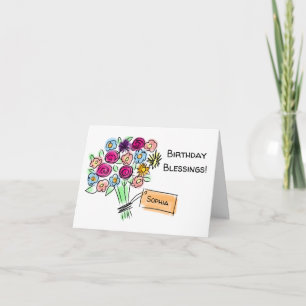 Religieuze bloemboeket verjaardag kaart