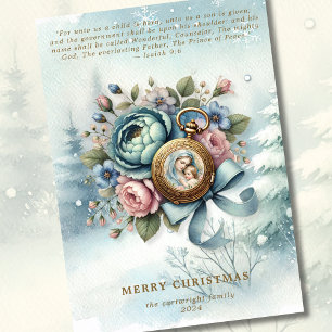 Religieuze Bloemen Kerstmis Geboorteplaats Schrift Feestdagenkaart