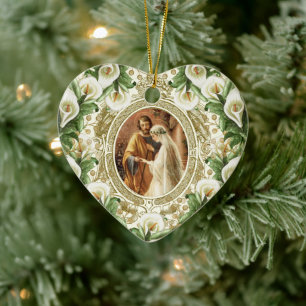 Religieuze bruiloft Eerste Kerstmis Katholiek Keramisch Ornament