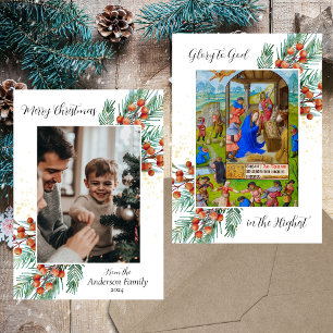 Religieuze Christelijke Kerst Groen Elegante Foto Feestdagenkaart