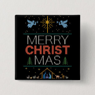 Religieuze Christelijke Ugly Merry KerstSweater Vierkante Button 5,1 Cm