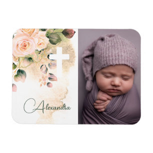 Religieuze doop doop foto roze rozen magneet