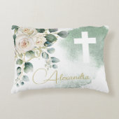 Religieuze Elegante Rozen Green Wash Cross Accent Kussen (Voorkant)