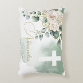 Religieuze Elegante Rozen Green Wash Cross Accent Kussen (Voorkant(Verticaal))