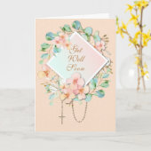 Religieuze Eucalyptus Rosary Maagd Mary Scripting Kaart (Gele Bloem)