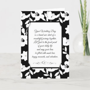Religieuze Floral Wedding Black en White Kaart