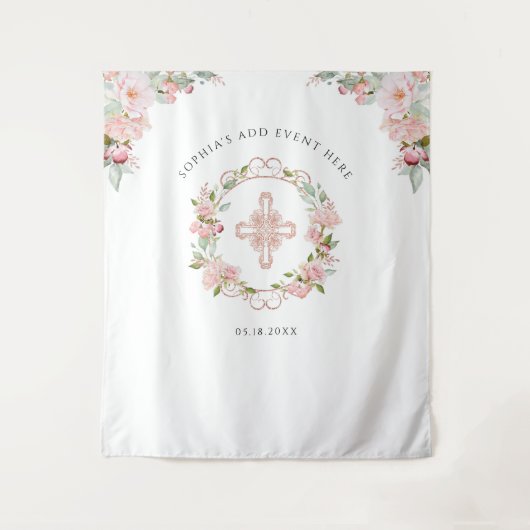 Religieuze gebeurtenis, Blush Peach Floral Photo B Wandkleed (Voorkant)