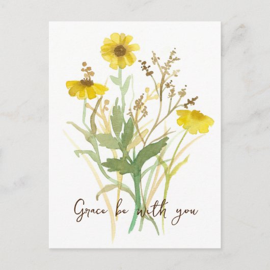 Religieuze genade zij met u gele bloemen briefkaart (Voorkant)