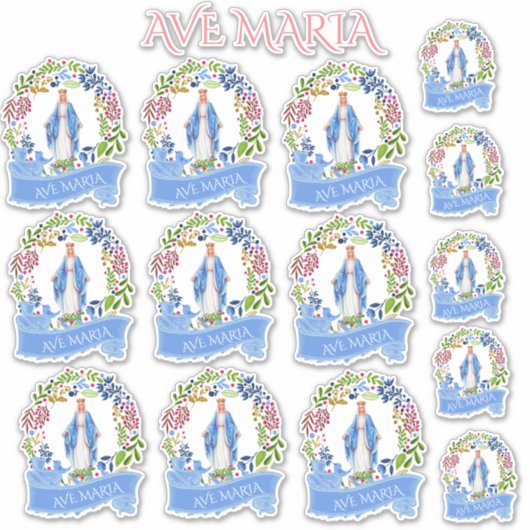 Religieuze Gezegende Maagd Maria Bloemenkrans Viny Sticker (Voorkant)