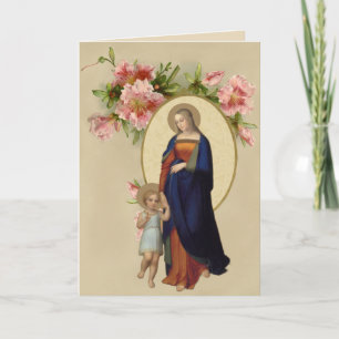 Religieuze Gezegende Maagd Maria Jezus Bloemstuk Kaart