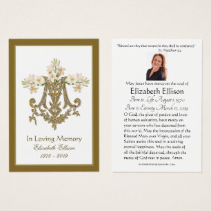 Religieuze Gold Marian Cross Funeral Lilies Visitekaartje