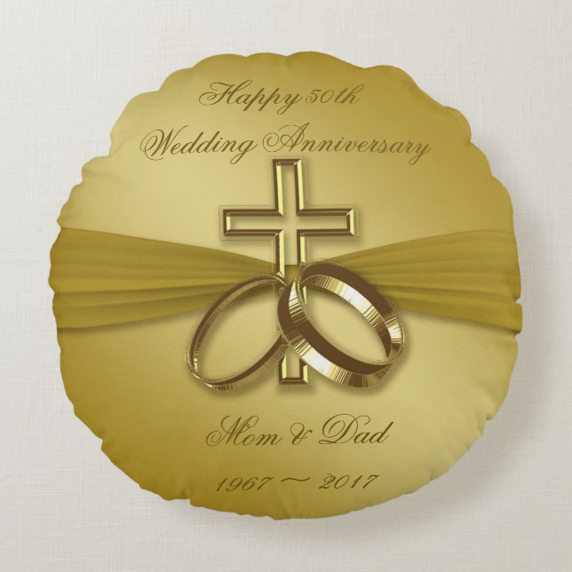 Religieuze Golden 50ste Jubileum Rond Kussen (Voorkant)