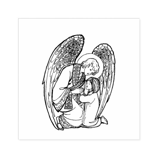 Religieuze Guardian Angel met kind Rubberstempel (Afrduk)