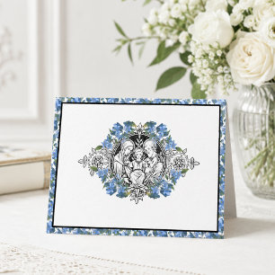 Religieuze Heilige Familie Elegante Blauwe Bloemen Bedankkaart