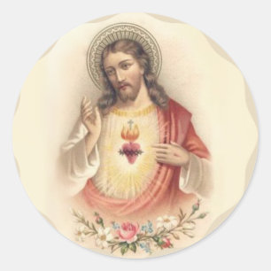 Religieuze Heilige Hart Jesus Floral  Ronde Sticker