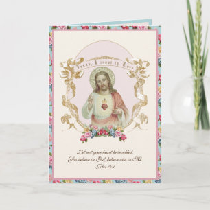 Religieuze Heilige Hart Jesus Prayer Floral Kaart