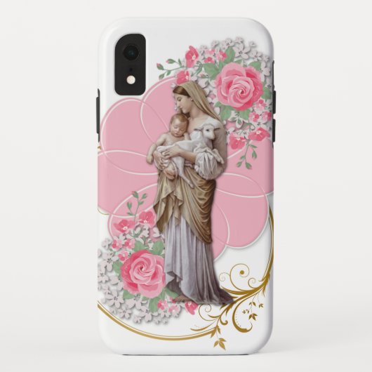 Religieuze Jezus Maagd Mary Pink Roses Case-Mate iPhone Case (Achterkant)