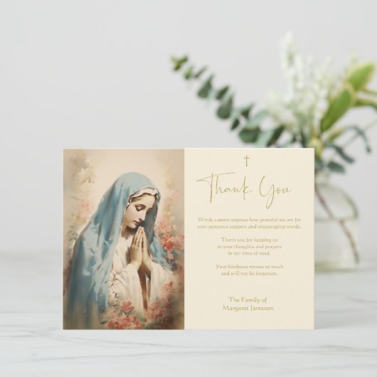 Religieuze katholieke Maagd Mary condoleances Bedankkaart (Staand voorkant)