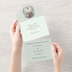 Religieuze katholieke massa biedt Maagd Mary All  In One Uitnodiging