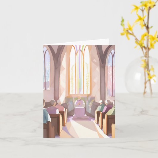 Religieuze kerk aquarel | Vakantiegebed Kaart (Gele Bloem)