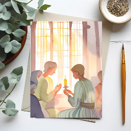 Religieuze kerkgebed | Aquarel Handgemaakt Feestdagenkaart