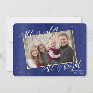 Religieuze Kerst Foto Navy Blauw Goud Feestdagenkaart