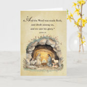 Religieuze kerst rustieke kerststal kaart (Gele Bloem)