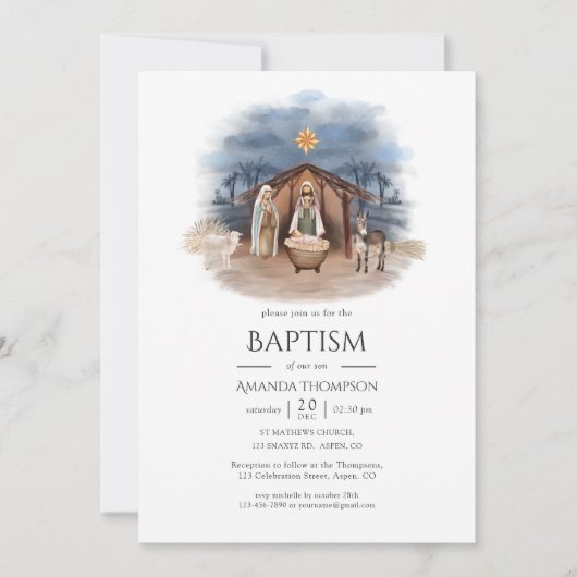 Religieuze kerstfeestdagen Baptisme uitnodiging (Voorkant)