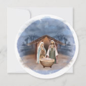 Religieuze kerstfeestscène en scripts feestdagenkaart (Voorkant)