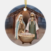 Religieuze kerstfeestscène en scripts keramisch ornament (Voorkant)