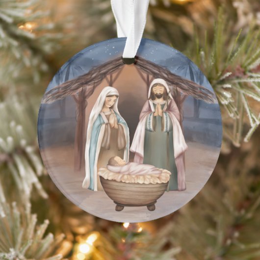 Religieuze kerstfeestscène en scripts ornament (Boom)