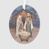 Religieuze kerstfeestscène en scripts ornament (voorkant)