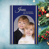 Religieuze kerstfoto Jesus Gold Foil Kaart