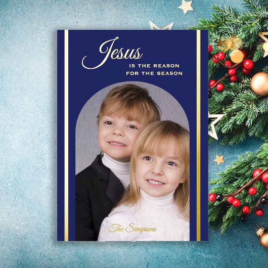 Religieuze kerstfoto Jesus Gold Foil Kaart