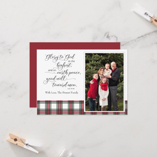 Religieuze kerstfotokaart Luke Bible Verse (Voorkant / Achterkant in situ)