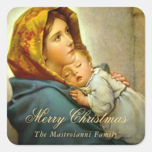 Religieuze kerstmaagd Mary en Jezus Gift Label (Voorkant)