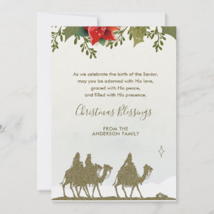 Religieuze Kerstmis Drie Kings Poinsettia Feestdagenkaart