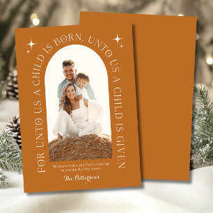 Religieuze Kerstmis Familiefoto Verbrand Oranje Feestdagenkaart