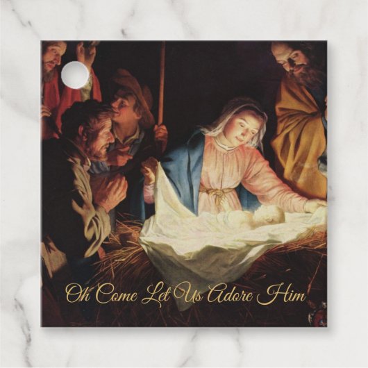 Religieuze kerstritsnegatie Scene Gold Script Bedankjes Labels (Voorkant)