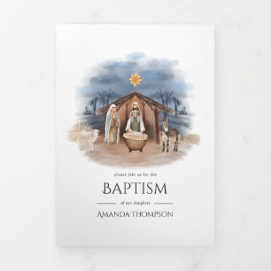Religieuze Kerststal Geboorte Jezus Foto Drieluik Kaart