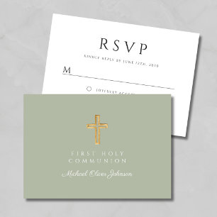 Religieuze kruising Green First Communie RSVP Kaartje