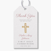 Religieuze kruisroze eerste communie cadeaulabel