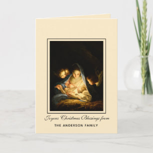 Religieuze Maagd Maria Jezus in Kribbe Engelen Feestdagen Kaart