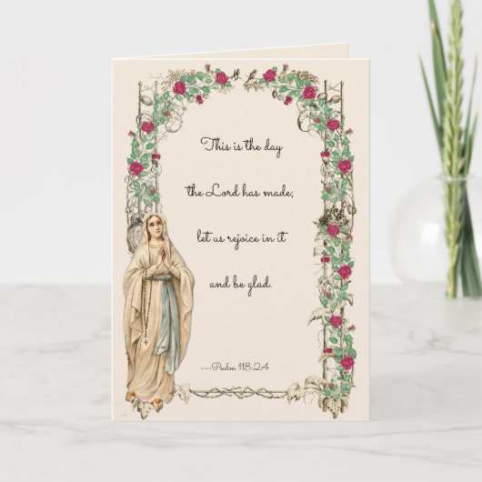 Religieuze Maagd Maria Rozenkrans Schrift Floral Kaart (Voorkant)