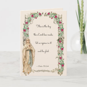 Religieuze Maagd Maria Rozenkrans Schrift Floral Kaart