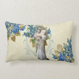 Religieuze maagd Mary Baby Jesus Lamb Floral Kussen