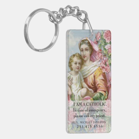 Religieuze Maagd Mary en Jezus Rozen Sleutelhanger (Voorkant Links)