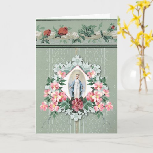 Religieuze Maagd Mary Floral Rosary Scripting Kaart (Gele Bloem)