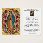 Religieuze maagd Mary Guadalupe katholieke begrafe Visitekaartje (Voorkant /achterkant)